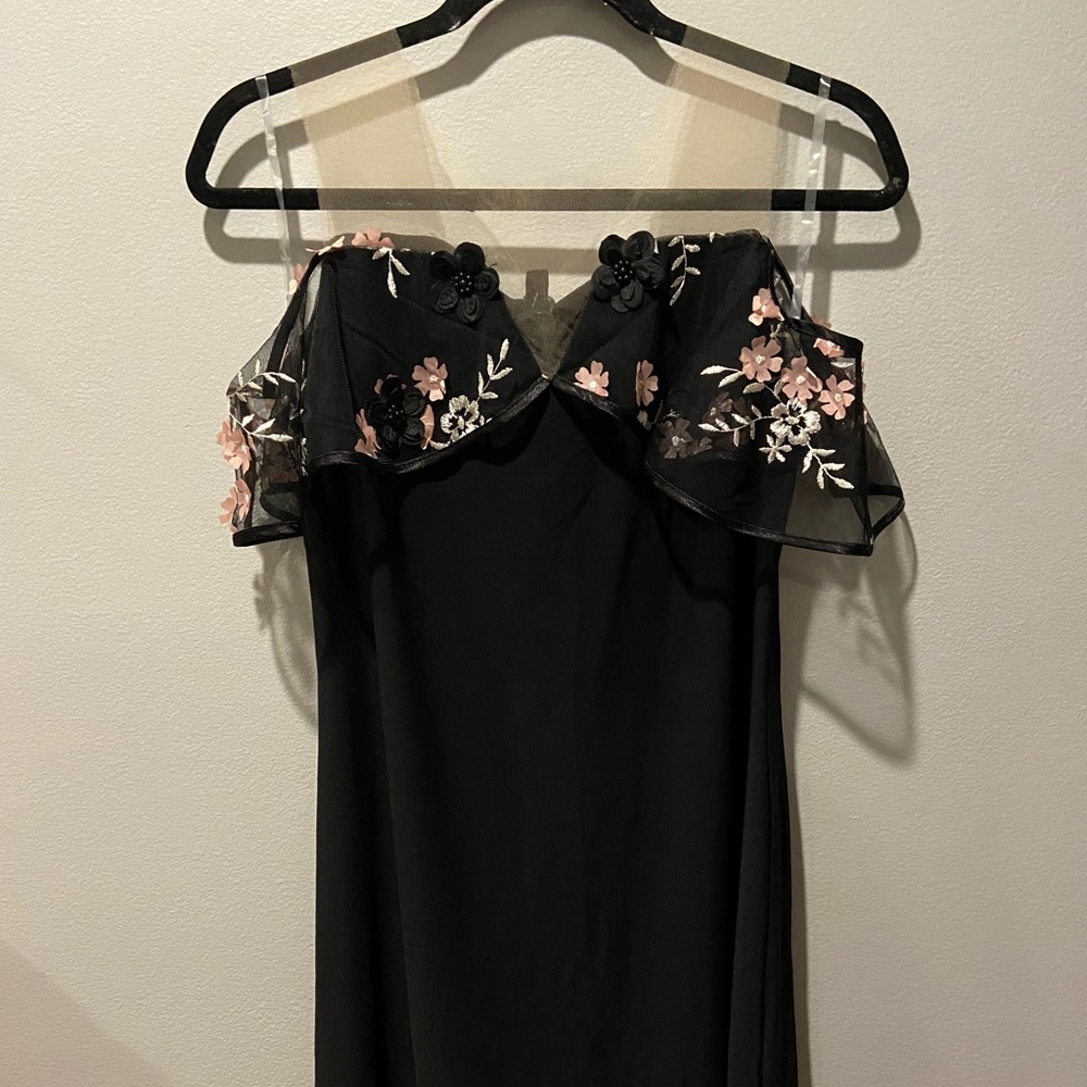 JBS Off-Shoulder Floral Black Cocktail Short Dress VINTAGE